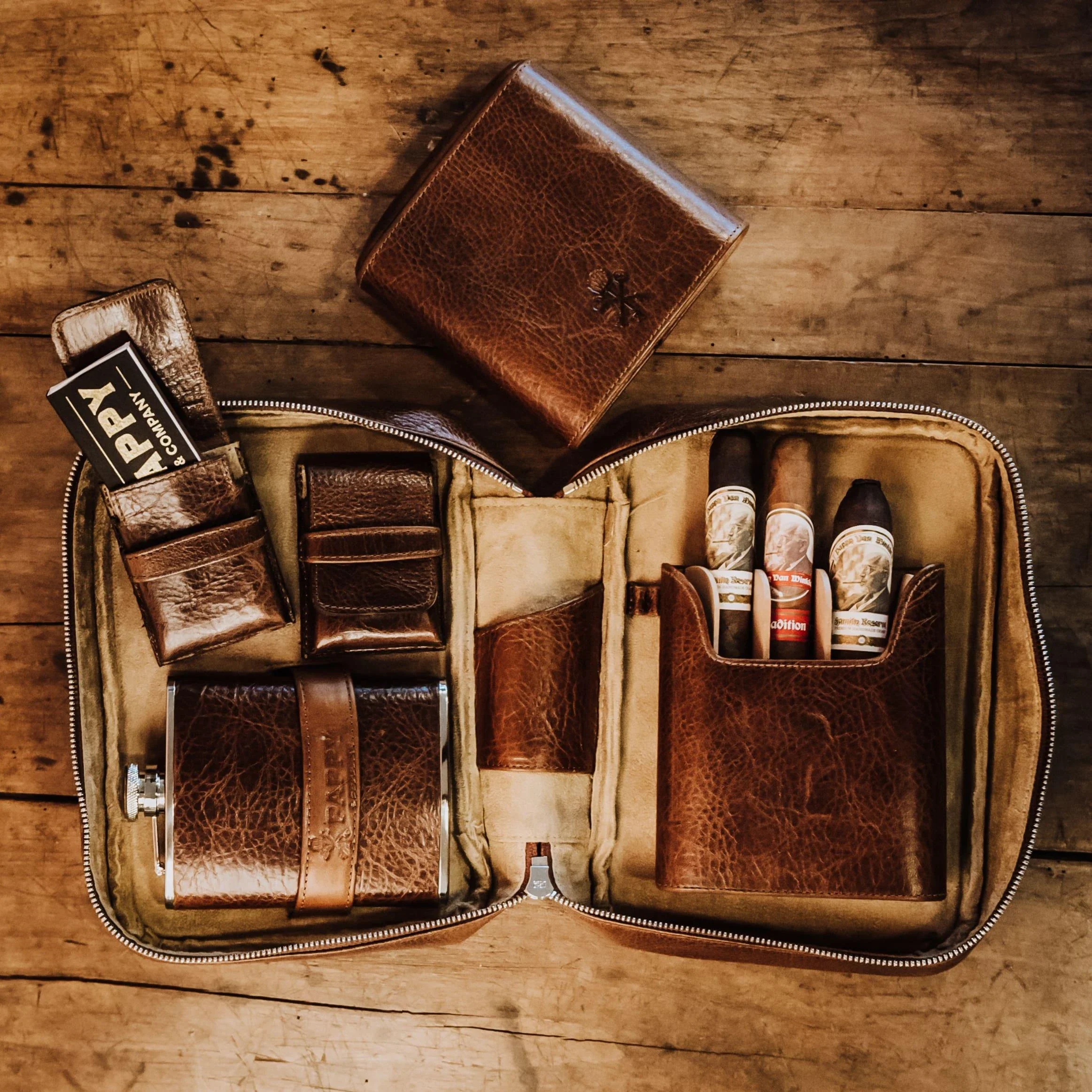 Custom Havana Leather Cigar Travel Case in Antique Saddle - Image 7