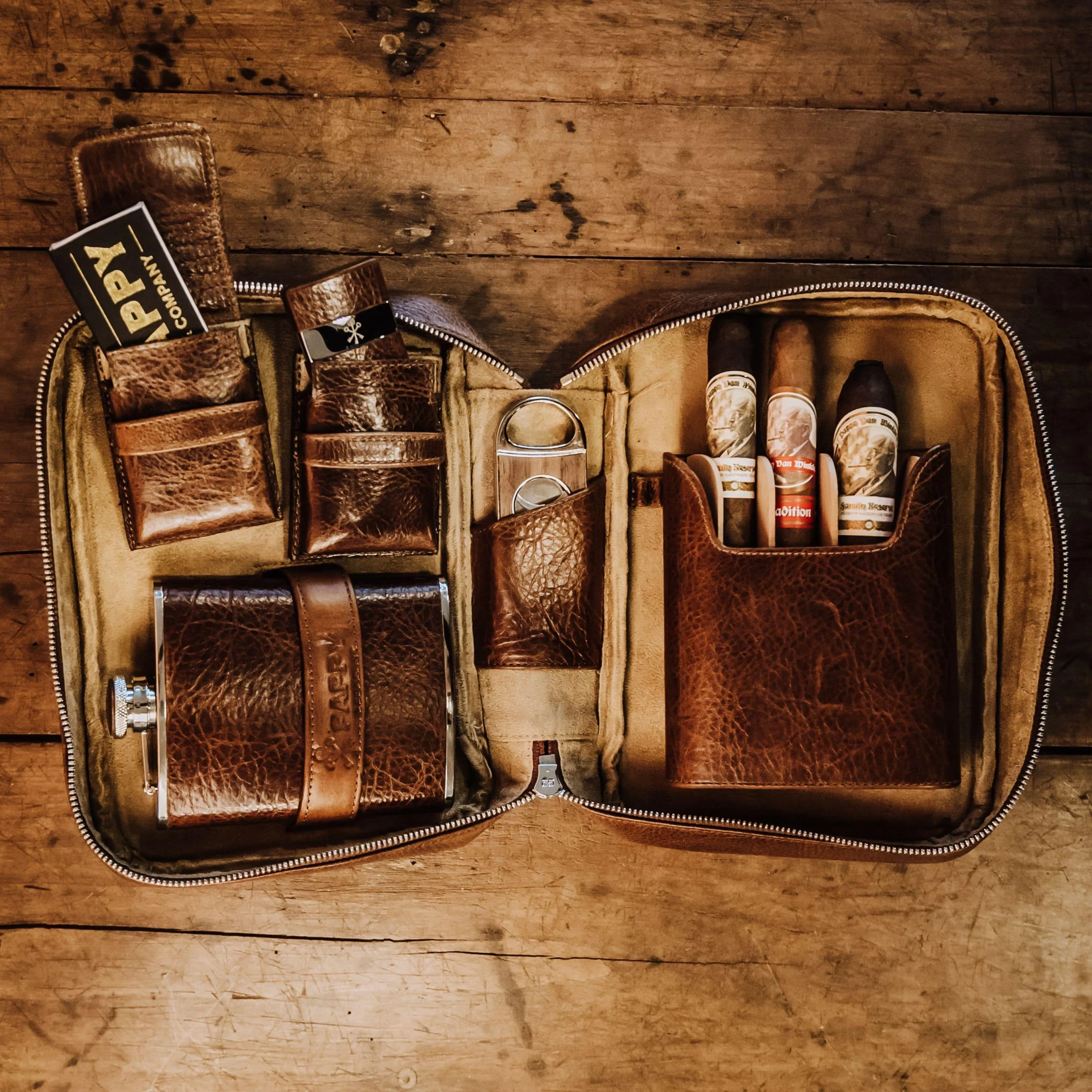 Custom Havana Leather Cigar Travel Case in Antique Saddle - Image 8