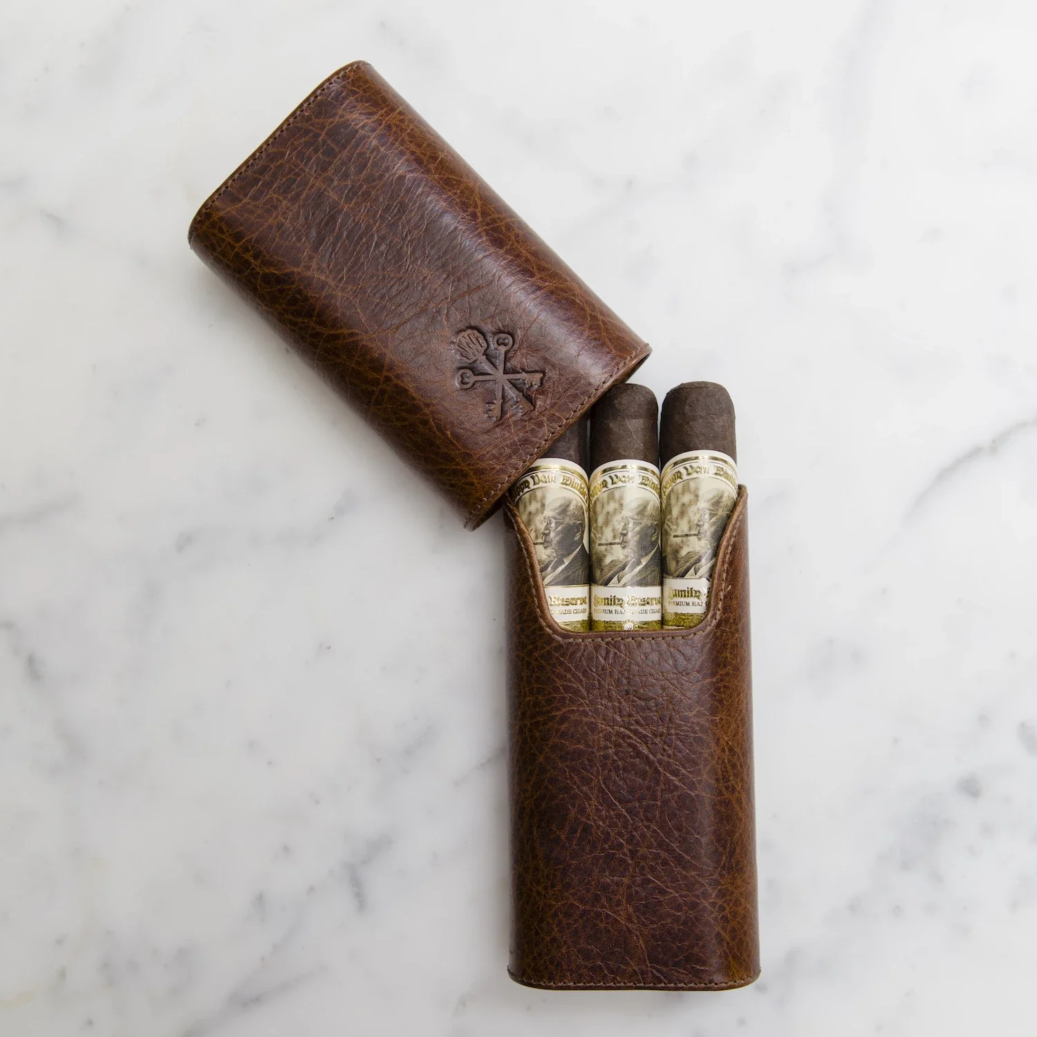 Custom "Show Band" 3-Cigar Case Made with Antique Saddle Brown Leather and Walnut Wood - Image 10