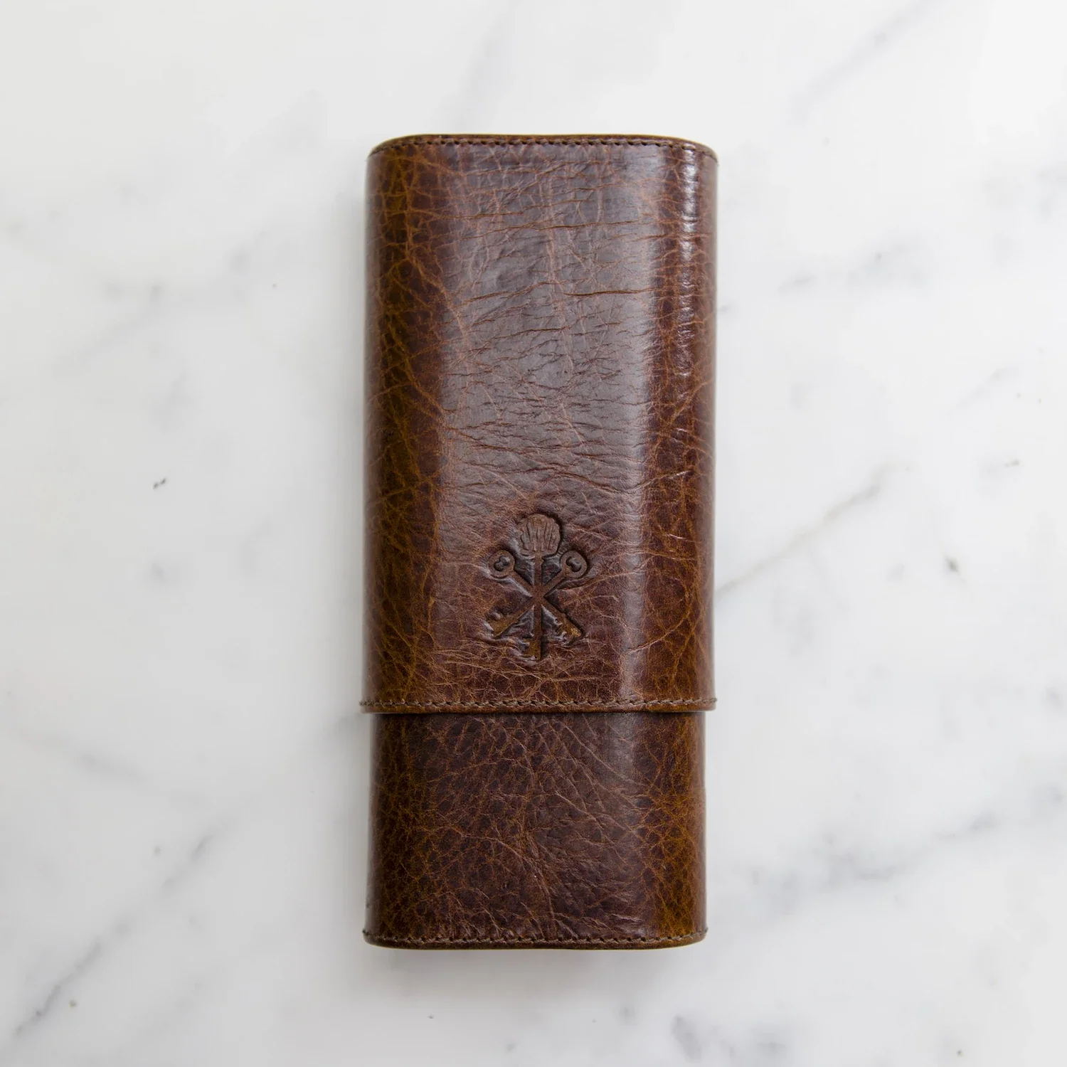 Custom "Show Band" 3-Cigar Case Made with Antique Saddle Brown Leather and Walnut Wood - Image 4