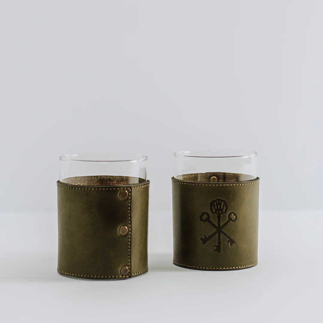 Olive Leather Wrapped Old Fashioned Glasses (Set of 2) - Image 3